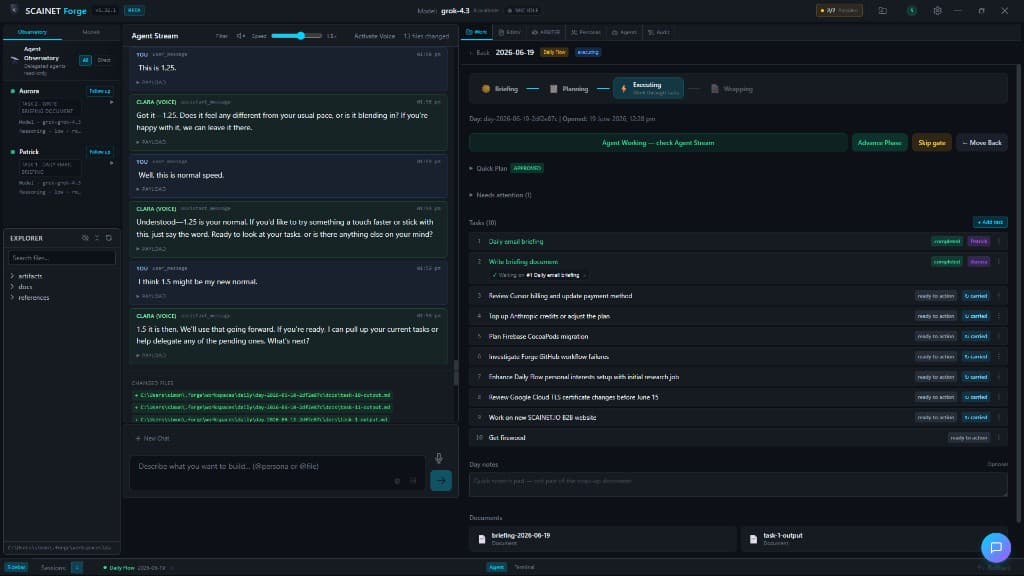 SCAINET Forge Daily Flow — multi-agent task execution
